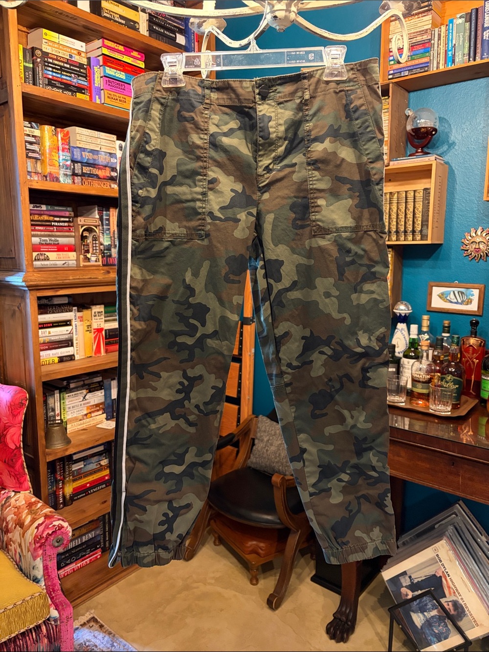 Sanctuary Green Camo Cargo Pants with Side Stripe